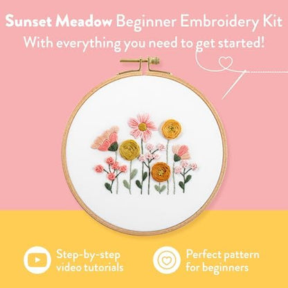 Clever Poppy Sunset Meadow Beginner Embroidery Kit – Easy Embroidery Kit for Beginners with Hoop, Thread & Patterns – Hand Embroidery Kit for Adults and Teens – Complete Embroidery Starter Kit - Image 2