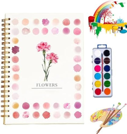 Clhjinruoliu Water Color Workbook,Animals Flowers Ocean Water Coloring Book, Nature Scenes Paint Set Art Crafts, Beginner-Friendly Watercolor Workbook, with 12 Colors Paints Set with Paint Brush,Flowe by clhjinruoliu