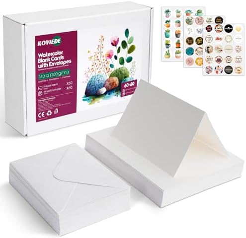 KOVIEDE 60 Pack Foldable Blank Watercolor Cards with Envelopes 4 x 6 Inch by KOVIEDE