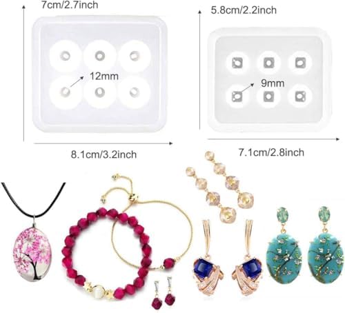 6 Pack Resin Beads Molds with Hole Silicone Resin Epoxy Molds for Cabochon Gemstone Pendant Earrings Jewelry Casting - Image 4