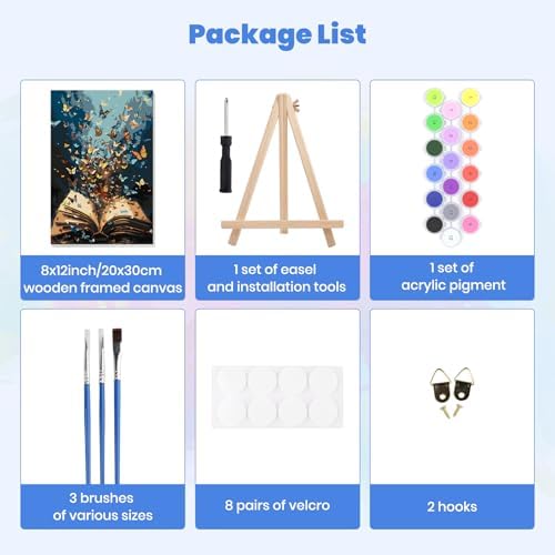 MXJSUA Butterflies Book Paint by Numbers Kit with Frame for Adults, Easy Beginners Paint by Number on Canvas with Easel, Acrylic Number Painting Craft Gifts for Home Decor, 8x12 inch - Image 7