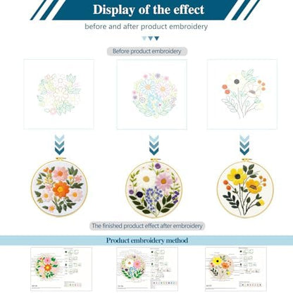 FEIYUENO 3 Sets Flowers Embroidery Kit for Beginner Adults (Sunflower) - Image 3