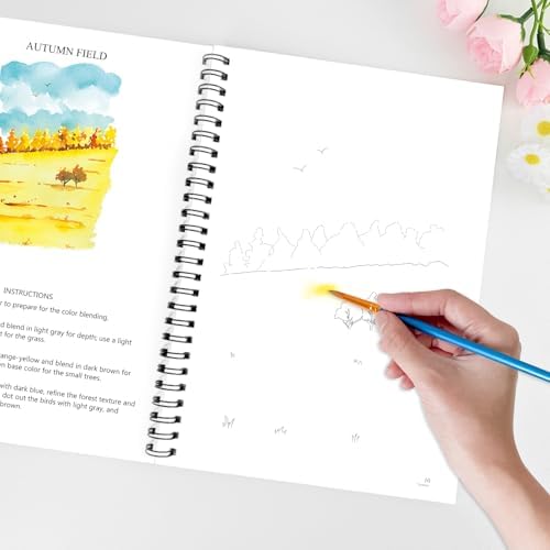 Watercolor Workbooks for Adults Beginners & Teens, 16 Colors 15 Beautiful Paintings, Pre-Outlined Designs, Easy Watercolor Art Book（Without Palette Scenery） - Image 7