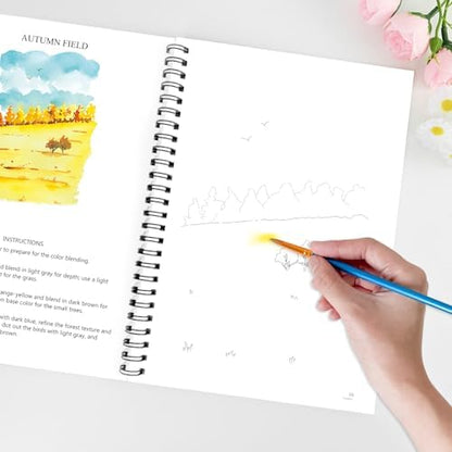 Watercolor Workbooks for Adults Beginners & Teens, 16 Colors 15 Beautiful Paintings, Pre-Outlined Designs, Easy Watercolor Art Book（Without Palette Scenery） - Image 7