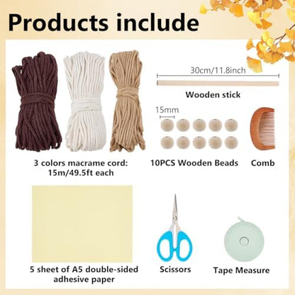 FREEBLOSS DIY Macrame Leaf Wall Hanging Beginners Macrame Kit Leaf Woven Tapestry Feather Wall Hanging DIY Macrame Kit for Adults Birthday Gift (Grey&White) - Image 2