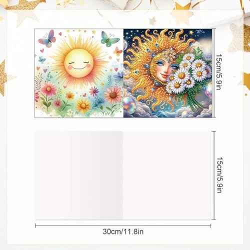6pcs DIY Diamond Art Greeting Cards Kit with Envelopes&Tools - Create Your Own Sparkling Birthday, Thank You, Holiday Cards for Adults & Beginners(Sun) - Image 4