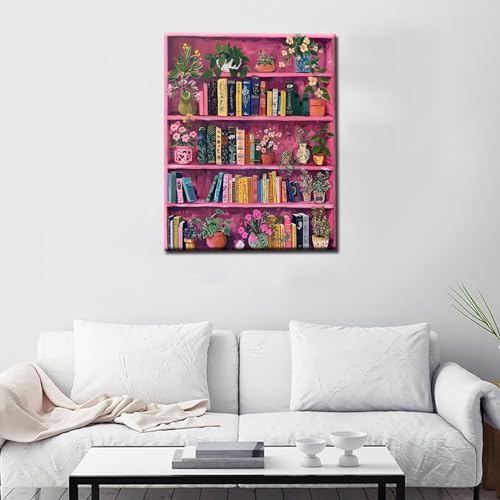 Book Theme Library Paint by Numbers Kits for Adult Bohemia Paint by Numbers Botanica Bookshelf Painting Kits on Canvas with Brushes and Acrylic Pigment for Home Wall DIY Framed 16x20 Inch - Image 2