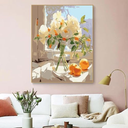 ZRIZQ Paint by Numbers Kit for Adults Beginner,White Flowers,16x20 - Image 3