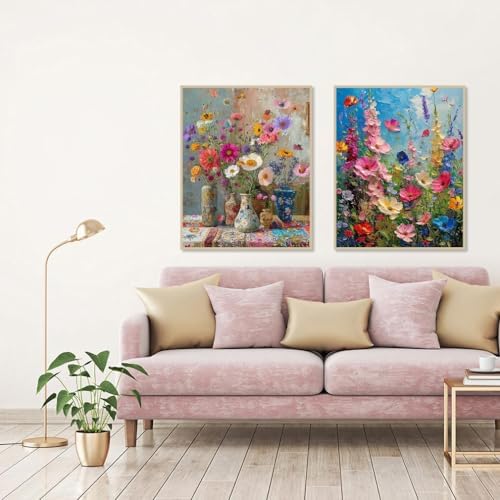 Clendo 4PCS Flowers Paint by Numbers Kit for Adults Beginner, Wild Floral Adult Paint by Number Kits on Canvas, Oil Painting Kit for Beginners Gift Home Wall Decor（12 * 16inch） - Image 4