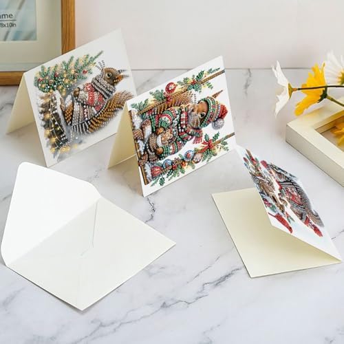 antor 6-Pack Squirrel Christmas Diamond Painting Cards – DIY Diamond Art Greeting Card Kit with Envelopes, Holiday Rhinestone Craft for Adults - Image 4