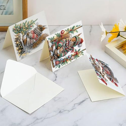 antor 6-Pack Squirrel Christmas Diamond Painting Cards – DIY Diamond Art Greeting Card Kit with Envelopes, Holiday Rhinestone Craft for Adults - Image 4
