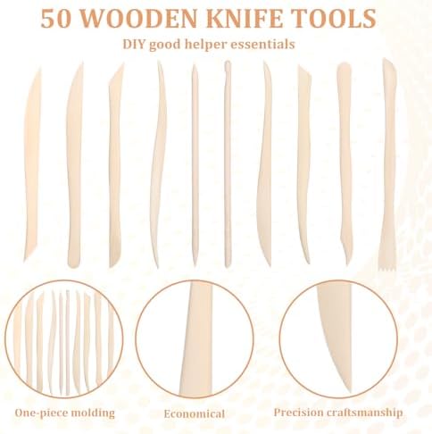 50PCS Wooden Clay Sculpting Tools, 6.2'' Smooth Double Ended Clay Modeling Tools, Polymer Clays Tool Sculpting, Wood Pottery Tool Kit for Ceramics Soap Playdough Carving Supplies - Image 4