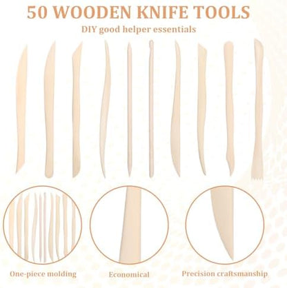 50PCS Wooden Clay Sculpting Tools, 6.2'' Smooth Double Ended Clay Modeling Tools, Polymer Clays Tool Sculpting, Wood Pottery Tool Kit for Ceramics Soap Playdough Carving Supplies - Image 4