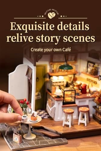 Rowood Coffee Miniature House Kit, Mother's Day DIY Miniature Dollhouse Kits for Adults to Build, Wooden Mini House Model Kits Adults Crafts with LED, Gift on Christmas Birthday for Family-NO.17 Cafe - Image 3
