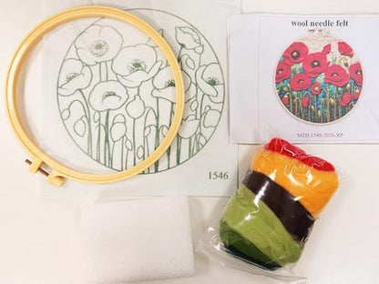 CaptainCrafts Needle Felting Kit for Adults Bright Poppy Flowers Pattern - Image 3