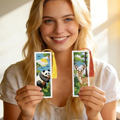 INFUNLY Forest Animals Cross Stitch Bookmark Kit 10x7.7 Wildlife Stamped Embroidery Bookmark Set Fox Raccoon Panda Needlework Bookmarks Kit Deer Goose Handmade Cross Stitch Bookmarks for Writer Gift - Image 7