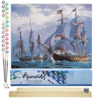Figured'Art Paint by Numbers Kit for Adults The American Fleet 16"x20" - Craft Art Painting Rolled Canvas with DIY Wooden Frame by FiguredArt
