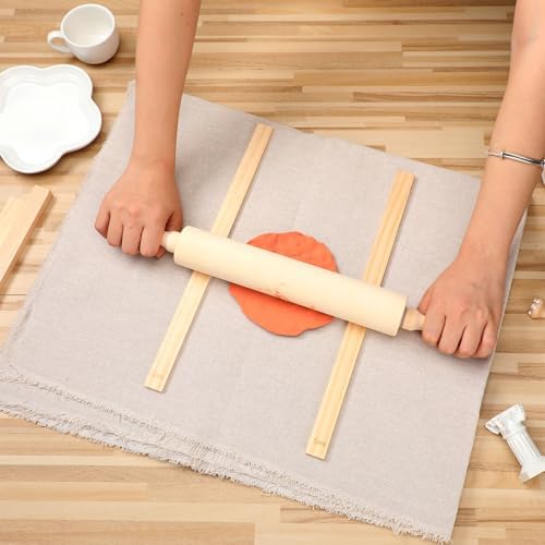 Newtay 12 Pcs Pottery Tools Wood Rolling Pin Special Linen (Tablecloth) - Image 4