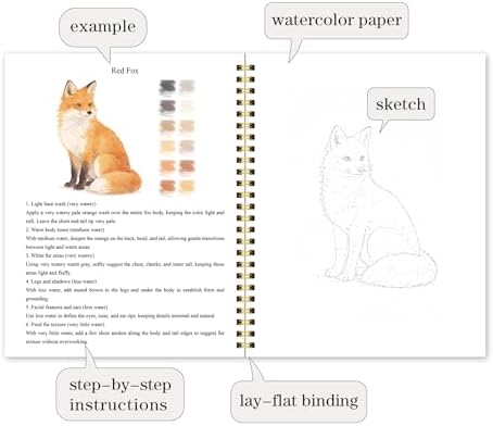 Watercolor Workbook for Beginners – Animals, 16 Original Watercolor Projects, Watercolor Kit with 48 Colors Paint Set, 6 Brushes & Palette,Watercolor Workbook for Adults, Creative Art Gift - Image 4
