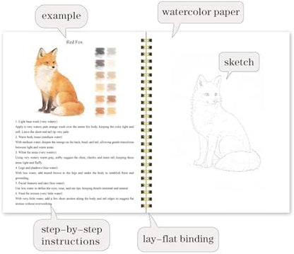 Watercolor Workbook for Beginners – Animals, 16 Original Watercolor Projects, Watercolor Kit with 48 Colors Paint Set, 6 Brushes & Palette,Watercolor Workbook for Adults, Creative Art Gift - Image 4