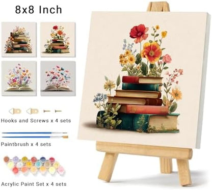 Banket 4 Pack Framed Paint By Numbers Kit for Adults Beginner Book Adult Paint By Number Kits on Canvas Flowers Painting By Numbers for Adults with Frame DIY Painting Kits for Home Wall Art 8x8 Inch - Image 2