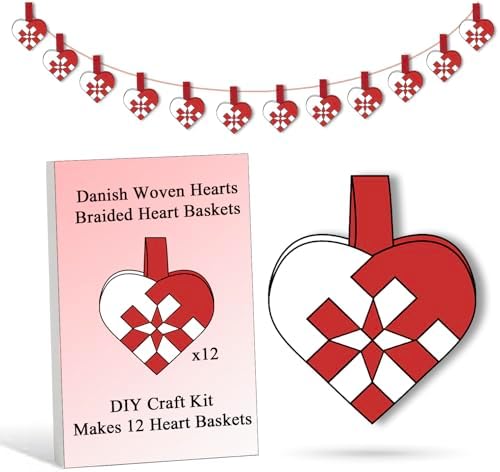 12 DIY Danish Heart Baskets. 4x4 Checkered Pattern with Central Star. Precut and Ready to Use, No Tools Needed. Traditional Weaving Paper Craft to Make Julehjerter. for Experienced Crafters by OrigamiJoy