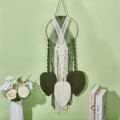 PLIGREAT DIY Leaf Dream Catcher Macrame Kit Adults Beginners Boho Dream Catcher Macrame Knotting Ornament Kit for Bedroom Living Room Office Apartment Wall Hanging Decor, Instructions Included - Image 6