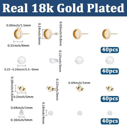 1 Box 160Pcs 18k Gold Plated Cabochon Stud Earring Blanks 6mm Stainless Steel Earring Stud Blanks Bulk with Butterfly Earbacks Glass Cabochon Ear Studs for Jewelry Making Supplies Beginners - Image 2