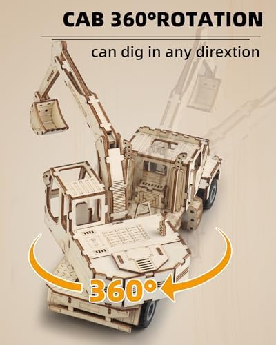 3D Wooden Puzzle for Adults, Excavator Wooden Model Car Kits - Image 4