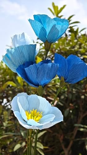 Blue Crepe Paper Poppy Flower DIY Making Kit 24 pcs Easy-to-Make Handcraft Supplies for Beginners & Artisans - Image 6