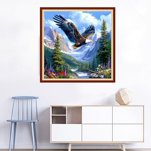Joyhoor Cross Stitch Kits for Beginners Stamped Cross-Stitch Supplies Needlework preprint Embroidery Kits for Adults DIY Needlepoint Kits Embroidery Patterns 11CT-Eagle Mountain and River 18x18 inchs - Image 2