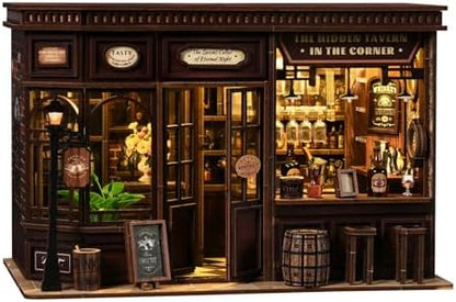 Book Nook Kit - DIY Miniature Dolls House Kit with Furniture and LED Light, 3D Puzzle Wooden Art Bookends, Model Kits for for Adults and Teens (Corner Tavern) by Shylamb