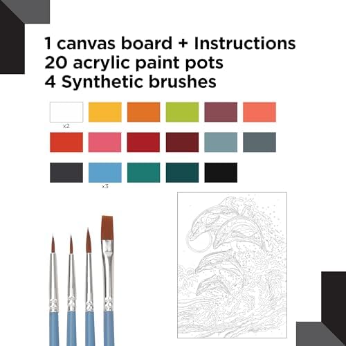 Reeves Paint by Numbers Kit for Adults – Playful Dolphins– Packed with Canvas Board, Brushes and Paint - Suitable for Beginners, Leisure and Recreational Users - Image 3