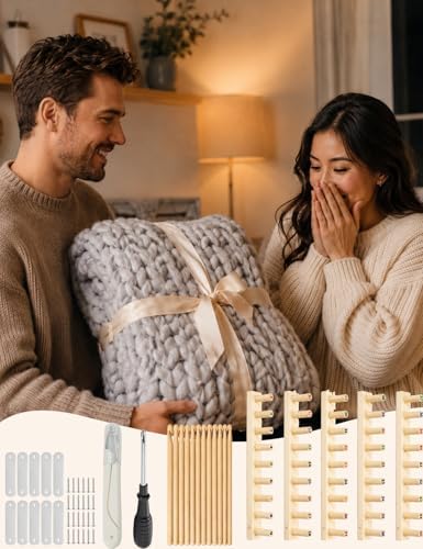 LynxLink 78" Extra Large Chunky Blanket Loom Kit for Beginners, Stable Splinter-Free Wooden Modular Yarn Loom with 12 Sizes Crochet Hooks and Bag, Adjustable Knitting Loom Set Throws DIY Craft - Image 7