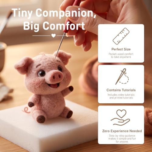 DIY Needle Felting Kit Cute Happy Waving Pink Piglet – Needle Felting Starter Kit with Fiber Roving, Needles, Felting Pad & Instructions | Felted Farm Animal Kit for Beginners Adults | DIY Craft Gift - Image 5