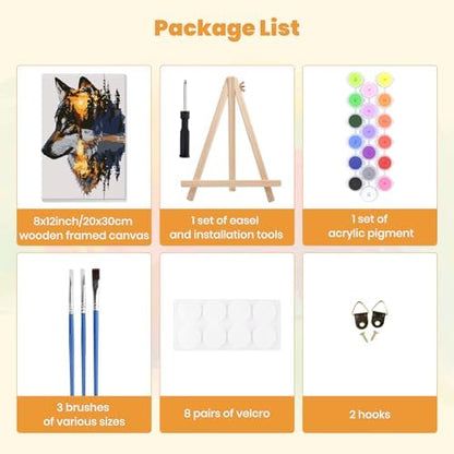 MXJSUA Forest Wolf Framed Paint by Numbers for Adults Beginners, Easy Adults' Paint-by-Number Kits on Canvas with Easel, Acrylic Number Painting Crafts Gifts for Home Decor, 8x12 inch - Image 7