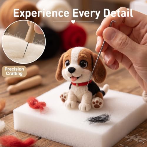 FACE N FACE DIY Needle Felting Kit Cute Beagle Puppy – Needle Felting Starter Kit with Fiber Roving, Needles, Felting Pad & Instructions | Felted Dog Kit for Beginners Adults | DIY Craft Gift - Image 4