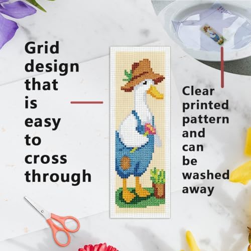 INFUNLY 6PCS Farm Animals Cross Stitch Bookmark Kit 3x8.5 Inches Farm Duck Stamped Embroidery Bookmark Kits with Cartoon Animals Needlepoint Bookmark Kit with Instruction for Book Lovers Readers - Image 3