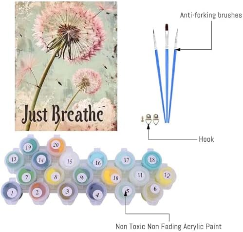 pchmcu Dandelion Paint by Numbers Kits for Adults,Just Breathe Paint by Number for Adults Beginner, Paint by Numbers Kits on Canvas Without Frame for Home Wall Decor 16x20inch - Image 6