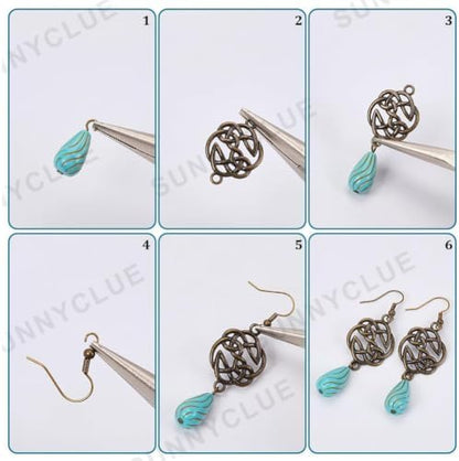 SUNNYCLUE 10 Pairs Baroque Earrings for Women Vintage Earrings for Women Trendy 2025 Acrylic Antique Bronze Tibetan Style Retro Turquoise Gemstone Bohemian Boho Jewelry Set Christmas Wedding Gift DIY - Image 7