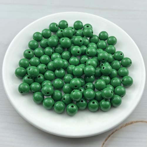 100pcs Acrylic Round Beads for Crafts 12mm Resin Candy Color Spacer Beads with Hole for Jewelry Making Sewing Crafts Decoration Necklaces Bracelets Earrings Supplies(Dark Green) - Image 2