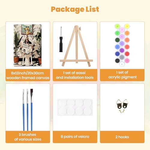 MXJSUA Toilet Giraffe Framed Paint by Numbers for Adults Beginners, Easy Adults' Paint-by-Number Kits on Canvas with Easel, Acrylic Number Painting Crafts Gifts for Home Decor, 8x12 inch - Image 7