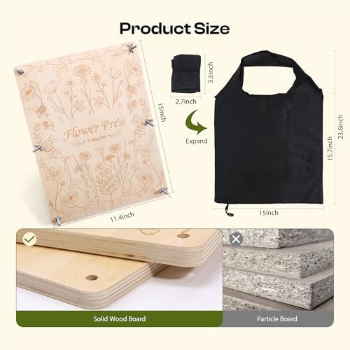 Caydo Extra Large Flower Press Kit, 15"x11.4" 4 Layers Wooden Flower Pressing Kit for Adults - Pressed Flowers, Herbs & Leaves, DIY Wedding Bouquet Flowers Preservation for Frame Bookmark Scrapebook - Image 3