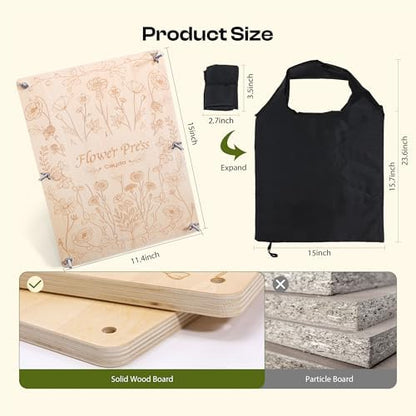 Caydo Extra Large Flower Press Kit, 15"x11.4" 4 Layers Wooden Flower Pressing Kit for Adults - Pressed Flowers, Herbs & Leaves, DIY Wedding Bouquet Flowers Preservation for Frame Bookmark Scrapebook - Image 3