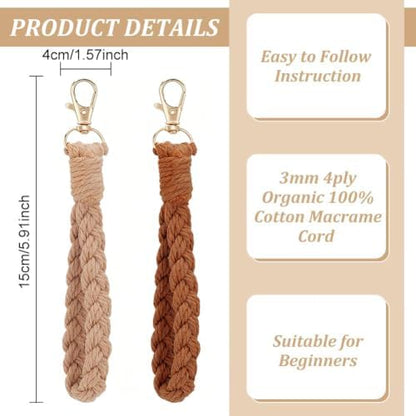 BEUNITONE 16 PCS Keychain Making Kit for Adults, Colorful Macrame Supplies Craft Kit for Beginners with Instruction, Scissors and Tape Measure, Keychain Making Kit for DIY Key Chain Phone Bag - Image 3