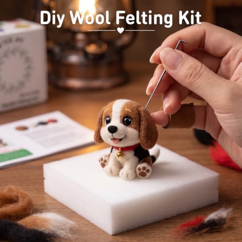 FACE N FACE DIY Needle Felting Kit Cute Beagle Puppy – Needle Felting Starter Kit with Fiber Roving, Needles, Felting Pad & Instructions | Felted Dog Kit for Beginners Adults | DIY Craft Gift - Image 6