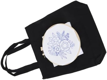 GLOGLOW Other Sewing and Embroidery Supplies Kit Beginner Embroidery Kit with Stamped Pattern Threads Hoop for Women Girls DIY Craft Project Canvas Bag Nan (Black) - Image 3