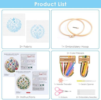 ERKOON 2 Set Embroidery Kit for Adult Beginners Flower Bee Cross Stitch Set - Image 3