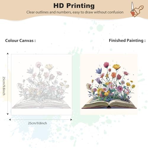 EOBROMD Framed Paint by Numbers Kits for Adults with Wooden Easel, Flowers Book DIY Paint by Numbers Kits for Beginner, Painting on Stretched Canvas, Oil Crafts Home Decor Gift 10x10 Inch - Image 2