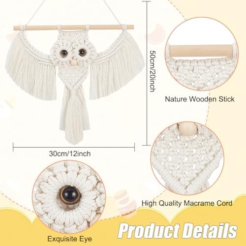 BEUNITONE Macrame Kits for Adults - 2 Set Beginner DIY Macrame Kit with Instructions, Cotton Rope Owl Decoration for Wall and Hallways - Image 3
